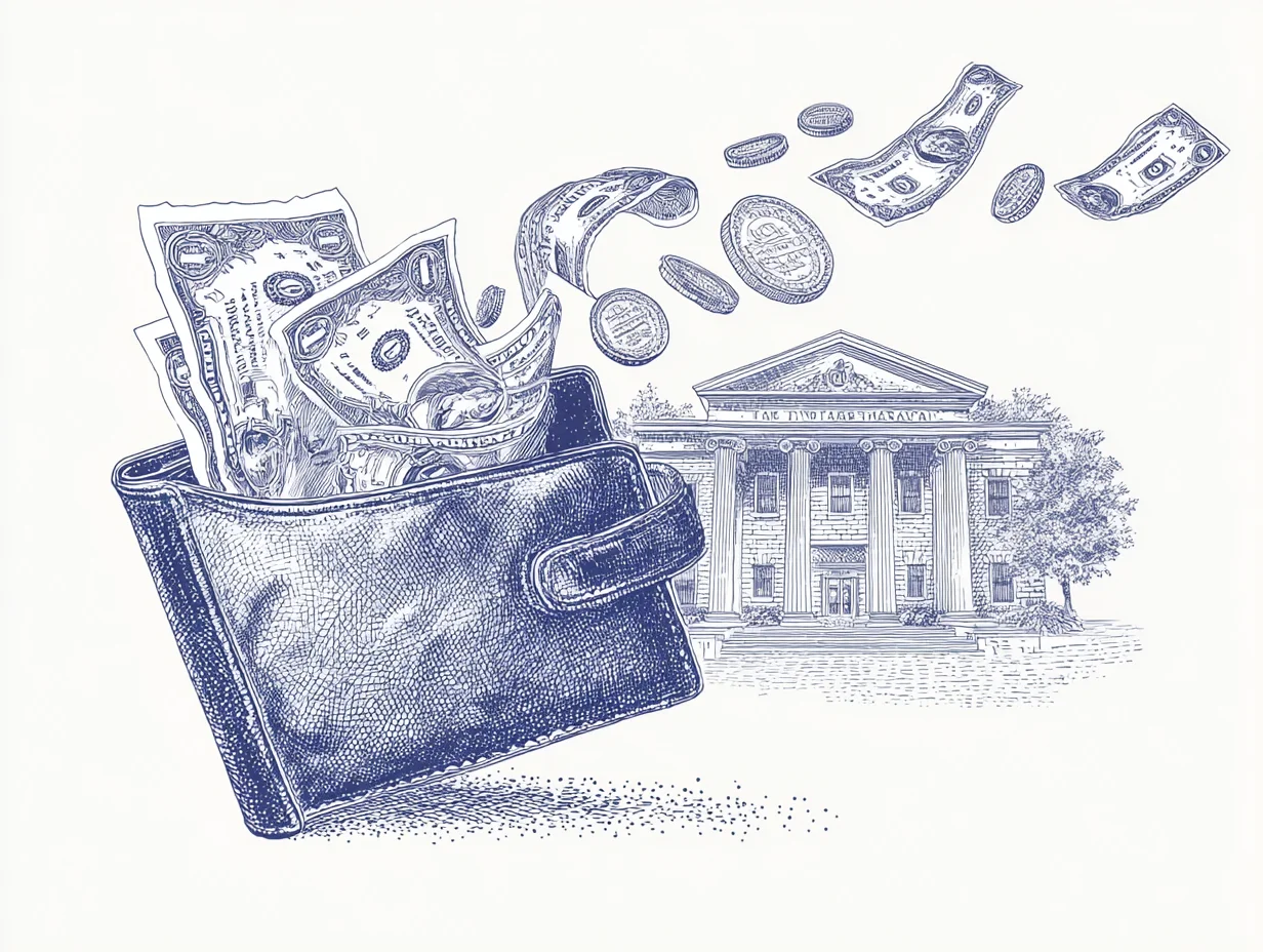 Wallet with cash flowing representing loan disbursement