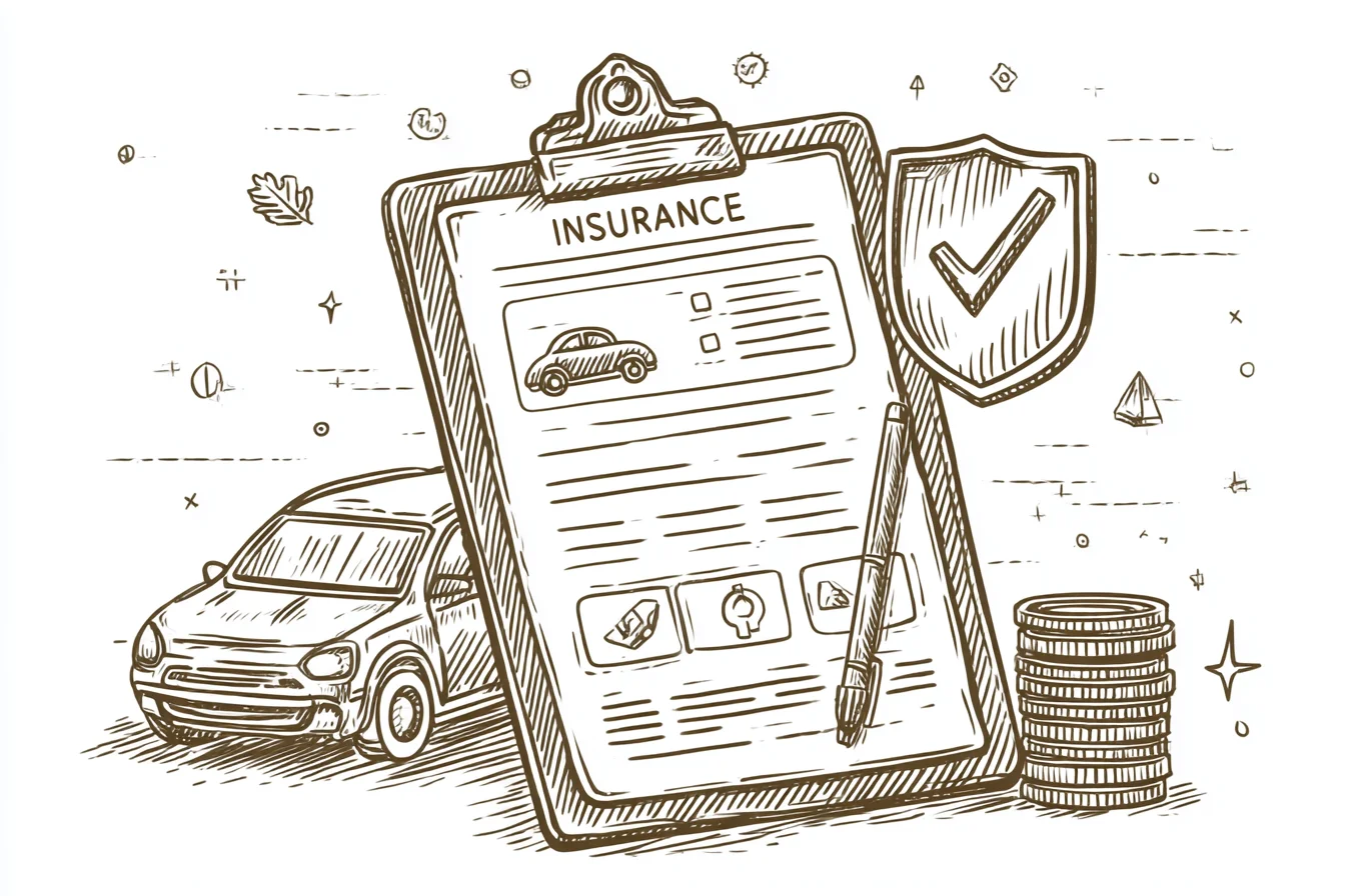 Insurance policy clipboard with car icon and shield